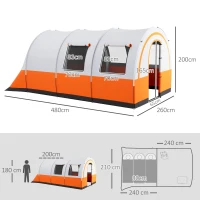 Outsunny Campingzelt bis 3 Pers., Familienzelt, separate Bereiche, wasserdicht, Cremeweiß(m-3)