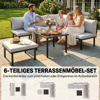 Outsunny Lounge Tuinmeubelset 5-6 Personen Tuinlounge Set met 2-zits Tuinbank, 2 Stoelen, Hoekstoel, Lamellen-tafel, Voetenbank(m-4)