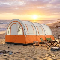 Outsunny Campingzelt bis 3 Pers., Familienzelt, separate Bereiche, wasserdicht, Cremeweiß(m-9)
