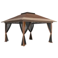 Outsunny 3.6 x 3.6m Pop-Up Gazebo, with Accessories - Brown(m-1)