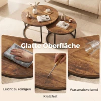 HOMCOM Rundes Couchtisch-Set, 2-teilig, Industrielle Beistelltische mit Metallrahmen für Wohnzimmer und Schlafzimmer, Braun(m-6)
