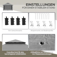 Outsunny vouwtent, in hoogte verstelbaar, 4 gaaswanden, ventilatiedak, draagtas, snelle montage, donkergrijs, 4 x 4 x 3 m(m-7)