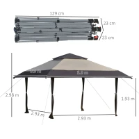 Outsunny Gazebo da Giardino Pieghevole 3.9x3.9m in Metallo, Gazebo Portatile con Borsa da Viaggio, Cachi(m-3)