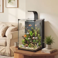 PawHut Aquarium Komplettset 36L Nano Aquarium mit LED-Beleuchtung Filtersystem Pumpe Zirkulation 30 x 30 x 45,5 cm Schwarz(m-2)