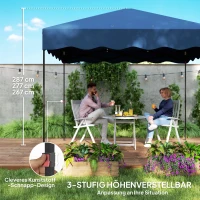 Outsunny 3 x 3 m Pop-up Paviljoen, Hoogteaanpasbaar Tuinpaviljoen, met RolTas, voor Tuin, Terras, Metaal, Stof, Donkerblauw(m-5)