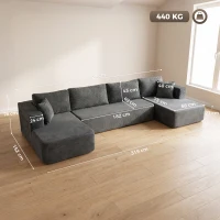 HOMCOM Modulares U-Sofa 4-Sitzer, 2 Ottomane, 2-Sitzer-Sofa, 6 Kissen, Ohne Montage, 369 x 152 x 78 cm, Grau(m-3)