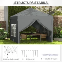 Outsunny Foișor de Exterior 3x3 m Pliabil cu 4 Panouri Laterale, din Oțel și Material Oxford, Gri Deschis(m-7)