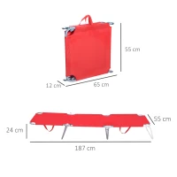 Outsunny Lettino Prendisole Pieghevole con Schienale Reclinabile su 5 Livelli, 187x55x24cm, Rosso(m-3)