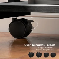 HOMCOM Birou PC cu Sertar Glisant, 2 Rafturi și 4 Roți, din Lemn și Metal, 56x51x79 cm, Negru(m-5)