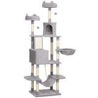 PawHut hoher Kratzbaum 206 cm mit 4 Sisal-Kratzsäulen, Höhlen, Körben, Hängematten, für 1-3 Kätzchen 6 kg, Hellgrau(m-7)