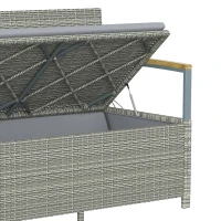 Outsunny 170 L Garden Storage Bench with Zipped Liner, 2 Seater Rattan Garden Bench with Storage, Gas Strut, Cushion, Light Grey(m-13)