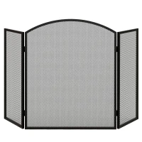 HOMCOM Protector de Chimenea Plegable de 3 Paneles Pantalla de Chimenea con Estructura de Acero 96x62 cm Negro(m-12)