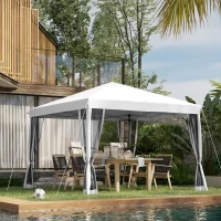 Outsunny Faltpavillon, Faltzelt mit Seitenwänden inkl. Tragetasche, Gartenpavillon, Metall, Oxfordstoff, 3 x 3 m, Cremeweiß(m-10)