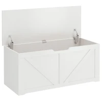 HOMCOM Baú de Arrumação 100 cm com 2 Dobradiças de Segurança Branco Efeito Madeira(m-1)