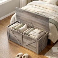 HOMCOM Aufbewahrungstruhe, Aufbewahrungsbank mit klappbarem Deckel und Sicherheitscharnieren, 80 x 40 x 45 cm, grau(m-5)