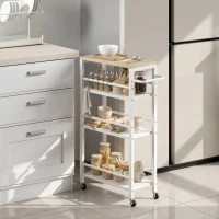 HOMCOM Carrinho Auxiliar com Rodas 4 Níveis Carrinho de Cozinha com Toalheiro e 6 Ganchos para Sala de Jantar 50x20x81 cm Carvalho(m-9)