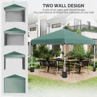 Outsunny 3 x 3 (M) Pop Up Gazebo, UPF 30+ with 2 Sidewalls, Leg Weight Bags and Wheeled Bag, Height Adjustable Party Tent Event Shelter for Garden, Patio, Green(m-4)