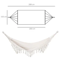 Outsunny Amaca da Giardino Sospesa in Tela con Frange Stile Boho, 288x150 cm, Capacità 120 kg, Crema(m-3)