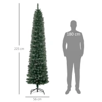 HOMCOM verschneiter Slim-Weihnachtsbaum mit 624 Zweigen, abnehmbare und klappbare Basis, Ø56x225cm, Grün(m-3)