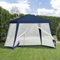 Outsunny Gartenpavillon Pavillon Festzelt Partyzelt wetterfest Zelt mit Moskitonetz Metall + Polyester Blau 3 x 3 m(m-10)