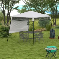 Outsunny Tenda Dobrável 220x220x200 cm com 1 Parede Lateral Bolsa de Transporte Impermeável e Proteção UV50+ para Jardim Pátio Branco(m-10)