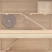 PawHut Wooden Hamster Cage with Hut, Wheel, Ramps, Removable Viewing Panels, 80 x 50 x 84 cm, Natural(m-12)