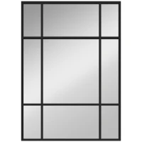 HOMCOM Miroir mural verrière rectangulaire style fenêtre, horizontal ou vertical avec 4 crochets, en métal noir - 50x70 cm(m-1)