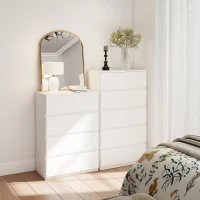 HOMCOM Cómoda com 5 Gavetas de Madeira Cómoda de Dormitório Cómoda Branca Estilo Moderno 55x33x80 cm Branco Brilhante(m-8)