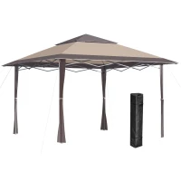 Outsunny Gazebo da Giardino Pieghevole 3.9x3.9m in Metallo, Gazebo Portatile con Borsa da Viaggio, Cachi(m-1)