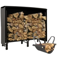 Outsunny Brandhoutrek, 0,33 m³, met Draagtas & Hoes, Metalen frame, tot 150 kg, 120 x 36 x 99 cm, Zwart(m-11)