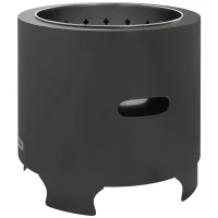 Outsunny Smokeless Fire Pit, 45cm Portable Wood Burning Firepit, Round Metal Bonfire Stove with Poker for Garden, Camping, Black(m-1)