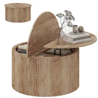 HOMCOM Höhenverstellbarer Couchtisch, Wohnzimmertisch mit verstecktem Fach und Soft-Close Klappplatte, Naturholz(m-8)