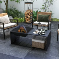 Outsunny 2-in-1 vuurschaal, tafelblad met keramische tegels, pook, roestvrij, 101 x 51 x 56 cm, zwart(m-2)