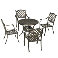 Outsunny 5-Piece Outdoor Furniture Dining Set, Cast Aluminum Conversation Set Includes 4 Chairs and Φ90cm Round Table with Φ50mm Umbrella Hole for Patio Garden Deck, Flower Design(m-10)