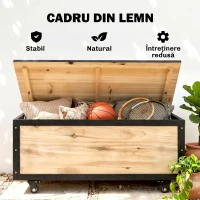 Outsunny Bancă de depozitare 121L cu 4 roți și mânere, din lemn și oțel, 100x50x43cm, culoare lemn(m-5)