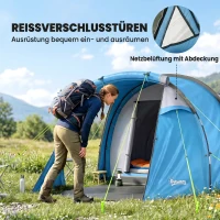 Outsunny Campingzelt, Wurfzelt für 2 Personen, Vorraum & Schlafbereich, wasserdicht, 426 x 206 x 154 cm, Hellblau(m-5)