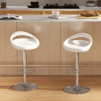 HOMCOM Set 2 Scaune de Bar Rotative cu Suport pentru Picioare, Înălțime Reglabilă, Bază din Oțel, Șezut ABS, Alb(m-10)