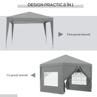 Outsunny Foișor de Exterior 3x3 m Pliabil cu 4 Panouri Laterale, din Oțel și Material Oxford, Gri Deschis(m-4)