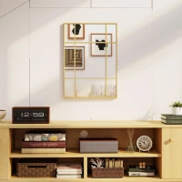 HOMCOM Miroir mural verrière rectangulaire style fenêtre, horizontal ou vertical avec 4 crochets, en métal doré - 50x70 cm(m-10)