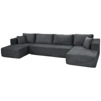 HOMCOM Modulares U-Sofa 4-Sitzer, 2 Ottomane, 2-Sitzer-Sofa, 6 Kissen, Ohne Montage, 369 x 152 x 78 cm, Grau(m-7)