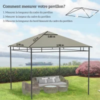 Outsunny Toile de rechange pour pavillon tonnelle tente toit de remplacement gazebo de jardin polyester 180 g/m² 3 x 3 m gris(m-3)