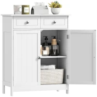 kleankin 75x60cm Freestanding Bathroom Storage Cabinet Unit w/ 2 Drawers Cupboard Adjustable Shelf Metal Handles Traditional Style White(m-1)