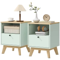 HOMCOM Lot de 2 tables de chevet, tables de nuit avec tiroir et compartiment ouvert, 40 x 40 x 55 cm, chêne et vert clair(m-13)