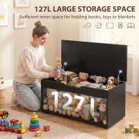 HOMCOM 127L Home Storage Box, with Safety Hinges - Black Wood-Effect(m-4)