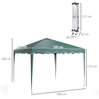Outsunny 3 x 3cm Adjustable Height Pop-Up Gazebo, with Bag - Green(m-14)