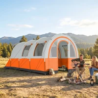 Outsunny Campingzelt bis 3 Pers., Familienzelt, separate Bereiche, wasserdicht, Cremeweiß(m-8)