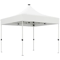 Outsunny Pavilion de Grădină Pop-Up 3x3 m cu Înălțime Reglabilă, Lumini LED Solare, din Țesătură Oxford și Metal, Alb(m-1)