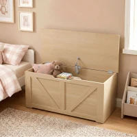 HOMCOM Storage chest, storage bench with flip-top lid and safety hinges, 80 x 40 x 45 cm, natural(m-4)