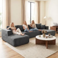 HOMCOM Modulares U-Sofa 4-Sitzer, 2 Ottomane, 2-Sitzer-Sofa, 6 Kissen, Ohne Montage, 369 x 152 x 78 cm, Grau(m-4)