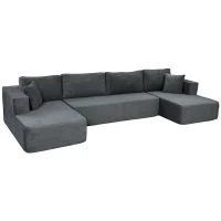 HOMCOM Modulares U-Sofa 4-Sitzer, 2 Ottomane, 2-Sitzer-Sofa, 6 Kissen, Ohne Montage, 369 x 152 x 78 cm, Grau(m-8)